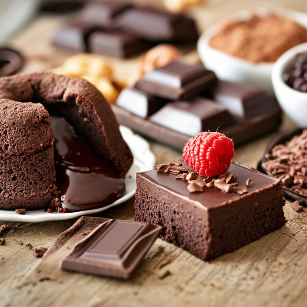 Various chocolate desserts made with a chocolate dispenser